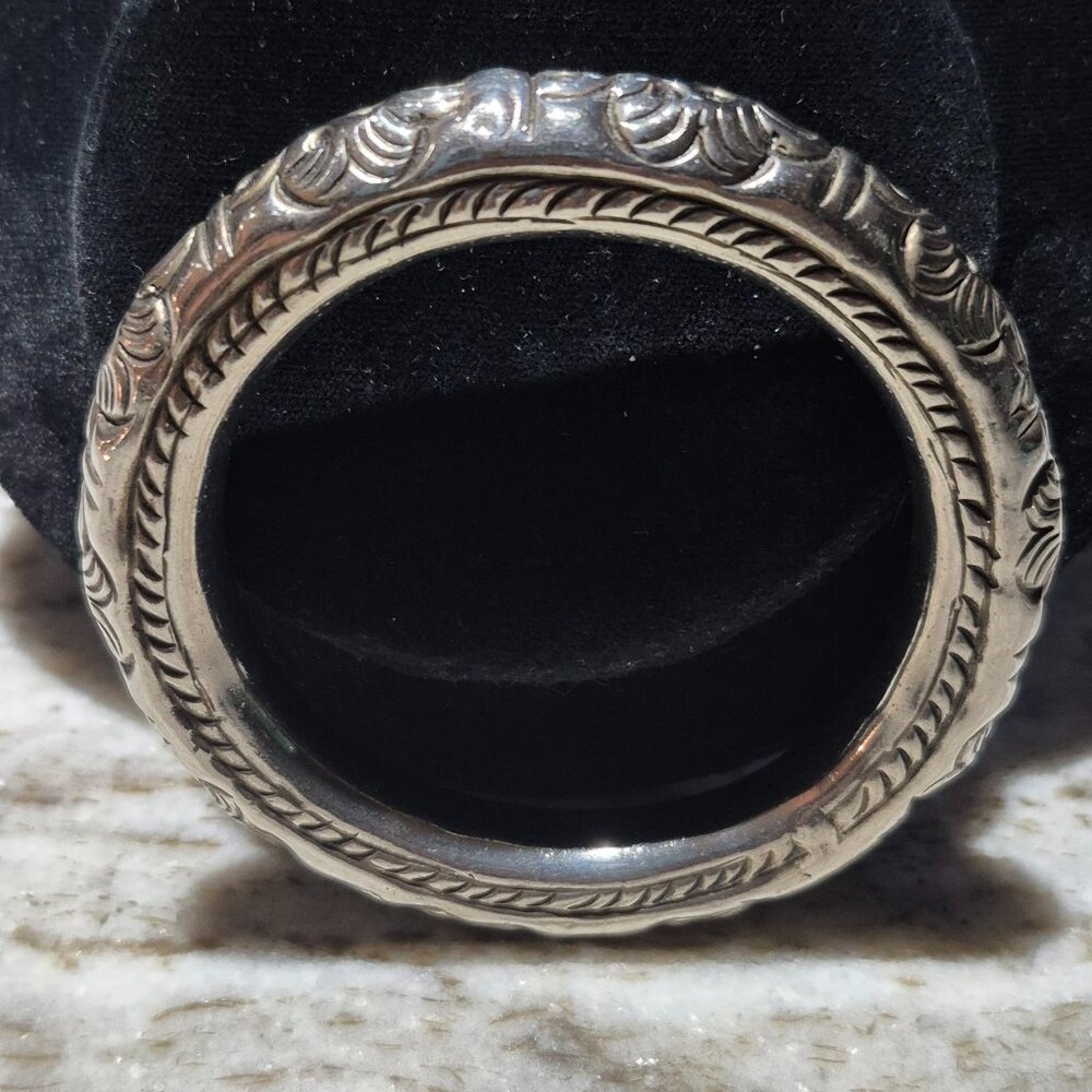 Antique Victorian Silver Plate Hollow Repousse Jingle Chime Bangle Bracelet